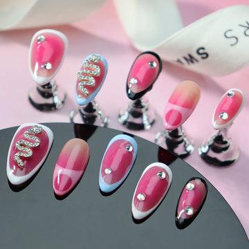 Pink Dreamy Nail Art with Diamond Decorations